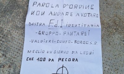 Referendum, volantini con slogan fascisti a Valdieri, Gribaudo: “Nostalgici contro principi democratici