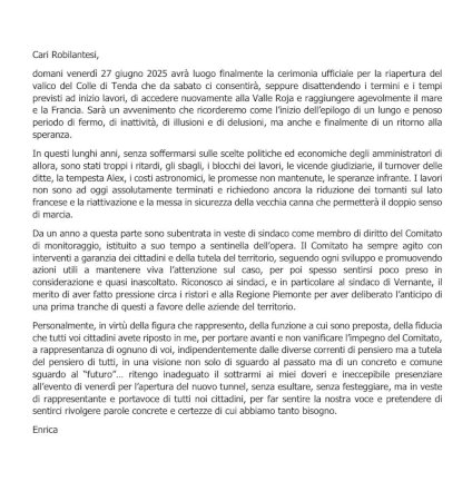 La lettera firmata da Enrica Giraudo