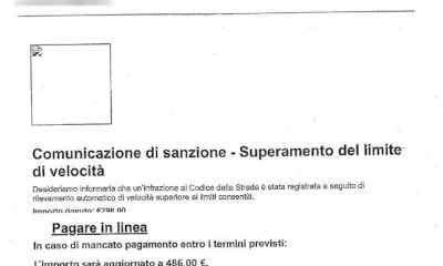 Una multa per eccesso di velocità inviata via mail, ma si tratta di una truffa