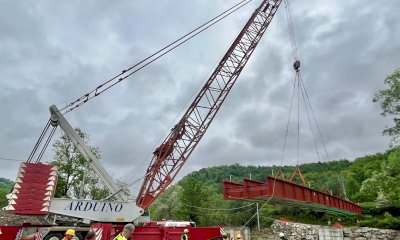 Nucetto, varato l'impalcato del nuovo ponte: opera PNRR contro il rischio alluvioni (FOTO)