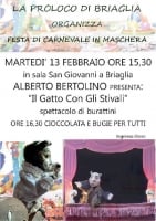 Briaglia: festa di Carnevale in maschera e spettacolo 'Il gatto con stivali'