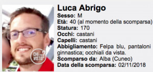 Proseguono le ricerche di Luca Abrigo, scomparso da venerdì