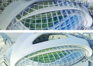 Il rendering del nuovo stadio del Cuneo assomiglia (un po' troppo) al progetto di un impianto rumeno