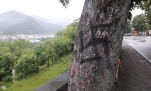 Borgo San Dalmazzo, una svastica disegnata sul tronco di un albero a Monserrato