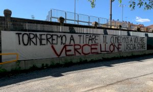 Domani l'asta per il marchio del Cuneo 1905, davanti allo stadio compare uno striscione