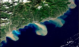 Enormi macchie di fango e detriti nel mar Ligure: le immagini da satellite dopo l'alluvione