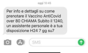 Falsi sms per la prenotazione dei vaccini per gli ultra ottantenni: l'avvertimento della Regione