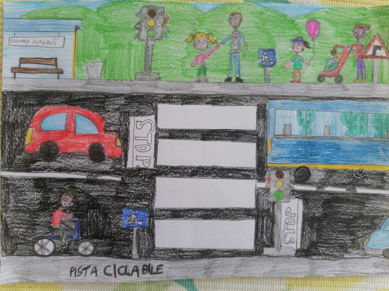 Il disegno di una classe della primaria di Revello scelto per la campagna “Disegna la tua strada sicura”