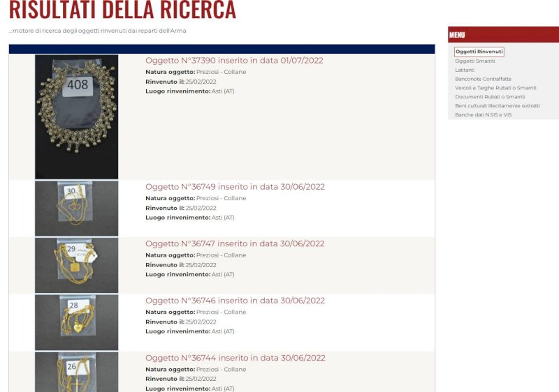 Furti, più di 37 kg di gioielli in oro recuperati dai carabinieri di Asti: si cercano i proprietari