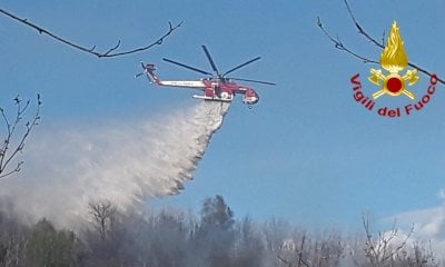 Esteso incendio nei boschi di Roccaforte, in azione elicotteri e canadair