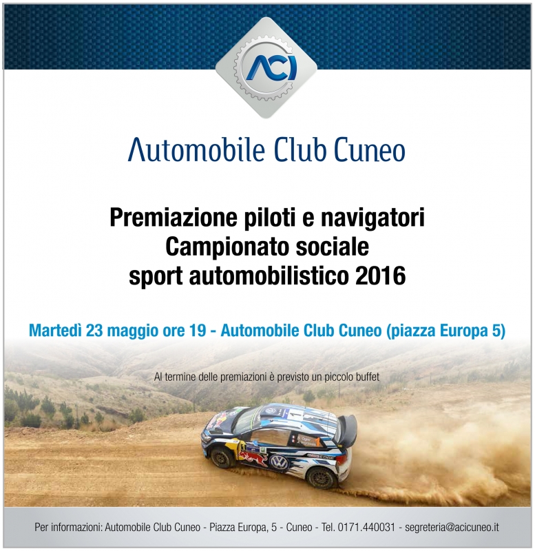 All’Aci di Cuneo si premiano i piloti e i navigatori del campionato provinciale 2016