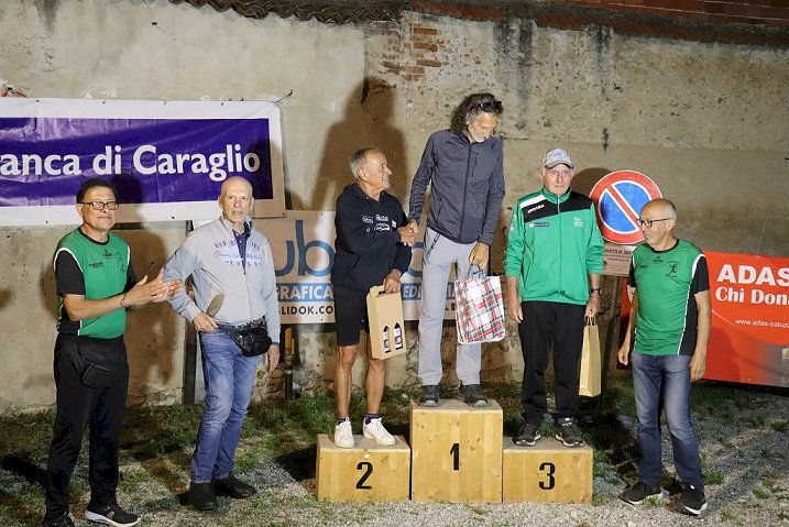 Il podio della categoria SM75 di Villafalletto con Pietro Parlati terzo
