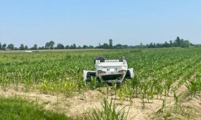 Per evitare un animale l’auto si ribalta in un campo