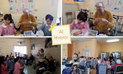 Bimbi in casa di riposo: un laboratorio creativo con gli anziani di Manta
