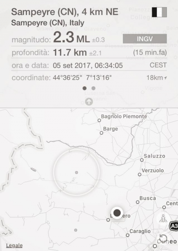 Scossa di terremoto con epicentro a Sampeyre